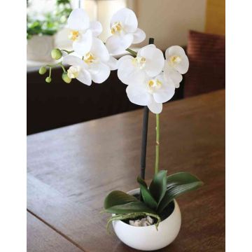 Orquídea Phalaenopsis artificial KAYLA, en maceta de cerámica, blanca, 45cm