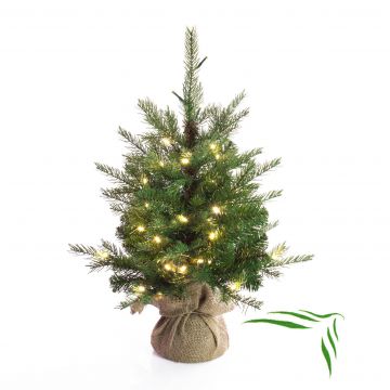 Árbol Navidad sintético WELLINGTON, saco yute, LEDs, 60cm, Ø50cm