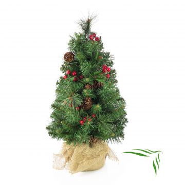 Abeto navideño artificial BUKAREST, piñas, saco yute, decorado, 45cm, Ø25cm