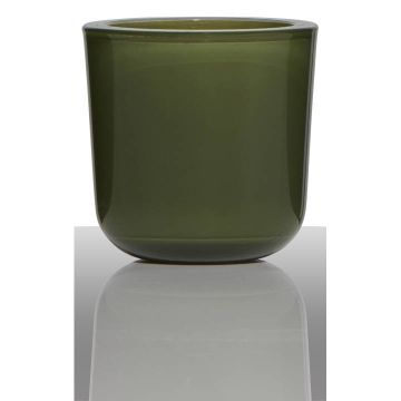 Soporte de cristal para vela de té NICK, verde oliva, 7,5cm, Ø7,5cm