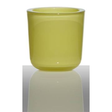 Soporte de cristal para vela de té NICK, amarillo-verde, 7,5cm, Ø7,5cm