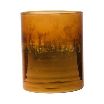 Portavelas grande RIGOBERTO, base dorada, naranja-marrón-transparente, 12,5cm, Ø10cm