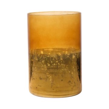 Portavelas grande RIGOBERTO, base dorada, naranja-marrón-transparente, 15cm, Ø10cm
