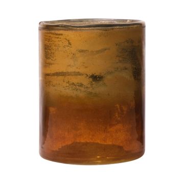 Portavelas grande RIGOBERTO, parte superior dorada, naranja-marrón transparente, 12,5cm, Ø10cm