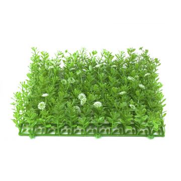 Estera de boj de plástico / seto KEIL con flores, verde-blanco, 25x25cm