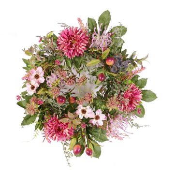 Corona de otoño artificial SABINE, Gerbera, rosa, Ø30cm