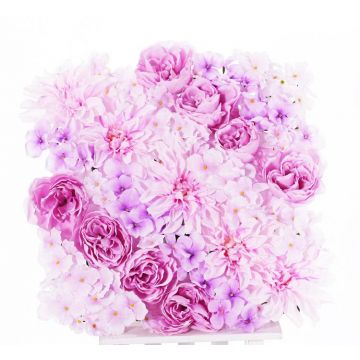 Cuadro de flores artificiales con dalia, hortensia, rosa, EVOLET, rosa, 30x30cm