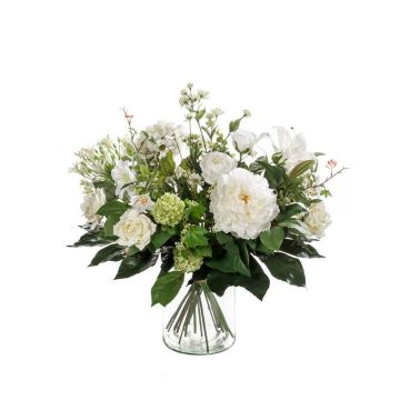 Ramo de flores artificiales FEME, blanco-verde, 60cm, Ø40cm