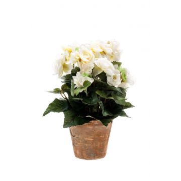 Begonia artificial DOBRADA en maceta de terracota, crema, 25cm