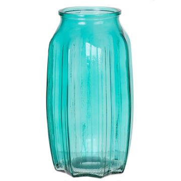 Jarrón pequeño de cristal AMORY, turquesa-transparente, 22cm, Ø12cm