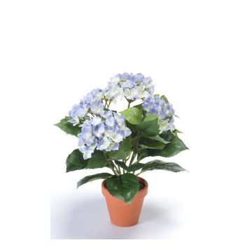 Flor textil de hortensia LAIDA en maceta de arcilla, azul claro, 35cm