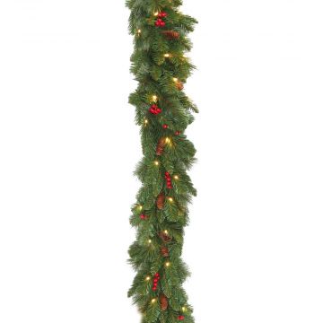 Guirnalda decorativa de Navidad BUKAREST, decorada, LEDs, 275cm, Ø30cm