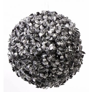 Bola de árbol de boj artificial FRITZ, brillo, negro-plata, Ø12cm