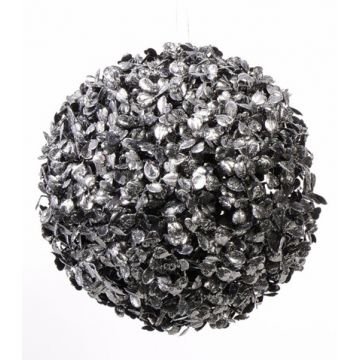 Bola de boj artificial FRITZ, brillo, negro-plata, Ø22cm