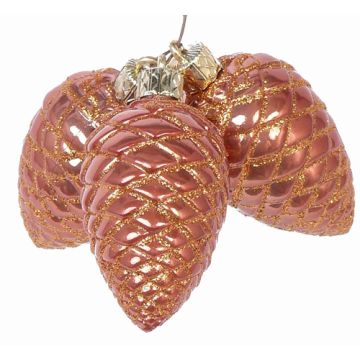 Piñas de abeto color cobre ZENTA, adornos para el árbol de Navidad ,3 piezas, cobre, 11cm