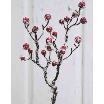 Rama artificial de gaultheria LEIRE con frutos, nevado, rojo, 35cm