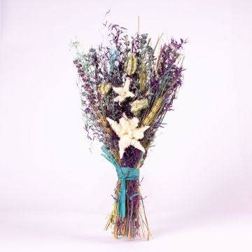 Ramo de flores secas LOURDES con hierbas, púrpura-azul-blanco, 30cm, Ø15cm