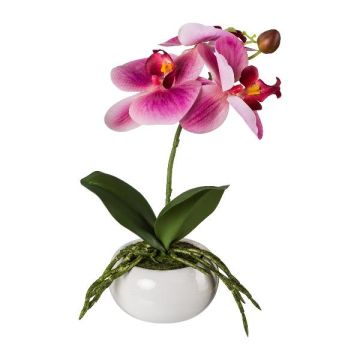 Flor de plástico Phalaenopsis orquídea KASDA, maceta de cerámica, raíces, rosa, 27 cm