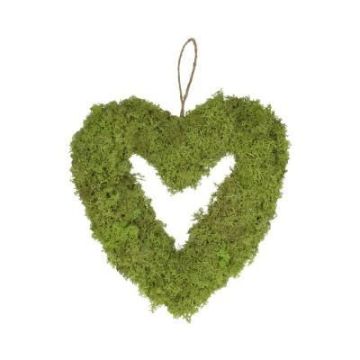 Corona decorativa MADISSON en forma de corazón de musgo islandés, colgador, verde claro, 5 cm, Ø 30 cm