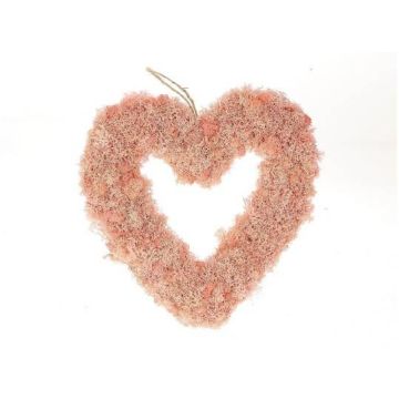 Corona decorativa MADISSON en forma de corazón de musgo islandés, colgador, rosa, 5 cm, Ø 30 cm