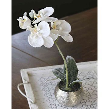 Orquídea Phalaenopsis artificial KAREN, maceta decorativa, con hielo, blanca, 35cm