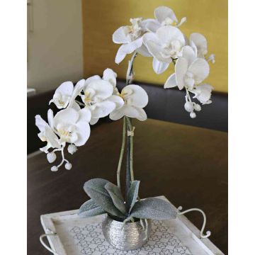 Orquídea Phalaenopsis artificial KAREN, maceta decorativa, con hielo, blanca, 50cm