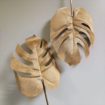 Hoja artificial de filodendro monstera deliciosa ASMERET con purpurina, dorada, 70 cm Hoja artificial de filodendro monstera deliciosa ASMERET con purpurina, dorada, 70 cm