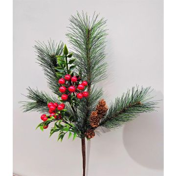 Rama decorativa FREDEGONDA, pino, bayas de serbal, piñas, rojo-verde, 65 cm Rama decorativa FREDEGONDA, pino, bayas de serbal, piñas, rojo-verde, 65 cm