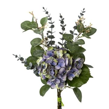 Ramo artificial de hortensias y eucalipto CUNTA, azul verdoso, 55 cm