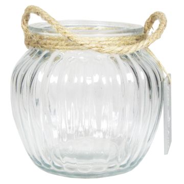 Portavelas AKILI con asa, rayas longitudinales, transparente, 10,5 cm, Ø 12 cm Portavelas AKILI con asa, rayas longitudinales, transparente, 10,5 cm, Ø 12 cm