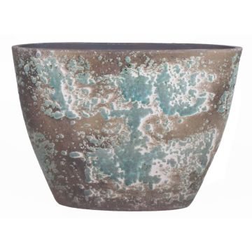 Macetero ovalado de cerámica TSCHIL, rústico, degradado de color, marrón-verde, 32x15x22cm