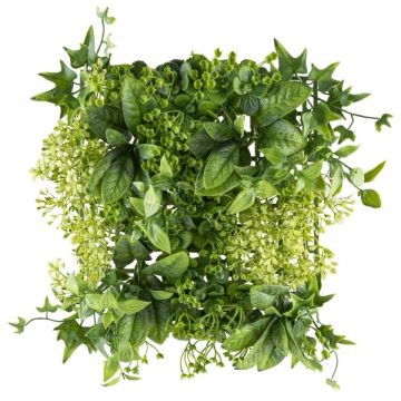 Plantas artificiales, estera/seto QIARA, flores, verde-blanco, 25 x 25 cm