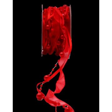 Cinta decorativa con cuentas CARESA de gasa y satén, rojo, 5 m, 20 mm Cinta decorativa con cuentas CARESA de gasa y satén, rojo, 5 m, 20 mm