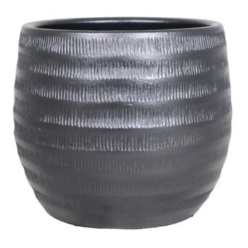 Macetero de cerámica TIAM con estrías, negro-mate, 14cm, Ø17cm