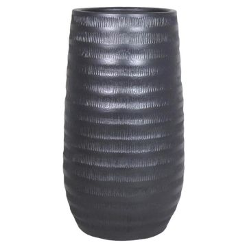 Jarrón de cerámica TIAM con estrías, negro-mate, 50cm, Ø26cm