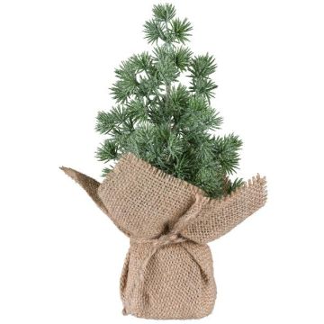 Árbol decorativo alerce ARKY en saco de yute, helado, 21 cm