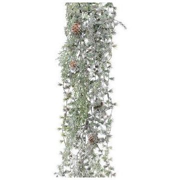 Guirnalda decorativa de alerce WODRI, piñas, congelada, blanco-verde, 190 cm