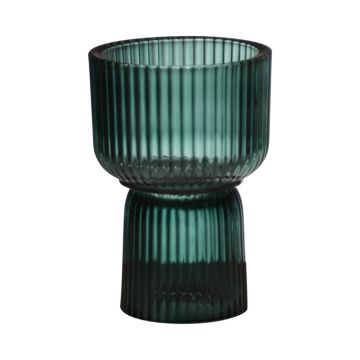 Portavelas grande KENSIE, vidrio, estriado, verde-transparente, 15,5 cm, Ø 10,5 cm