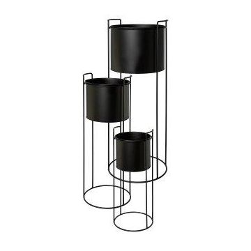 Maceta redonda SULOLA con soporte metálico, negro, 19 x 50 cm, 23 x 65 cm, 28 x 80 cm