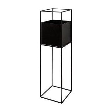 Maceta cuadrada QUANDA con soporte metálico, negra, 25 x 25 x 100 cm