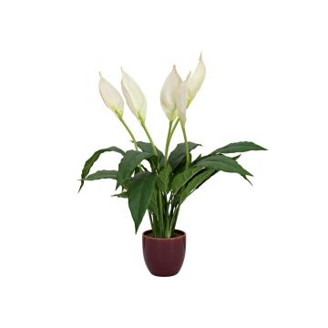 Flor artificial de una sola hoja AYASHA con flores, maceta de cerámica, blanca, 60 cm