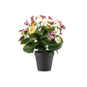 Pensamientos artificiales NORHA en maceta decorativa, blanco-lila-amarillo, 30 cm