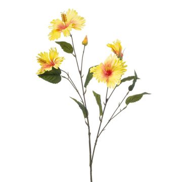 Rama decorativa de hibisco TRUGEN con flores, amarillo-rosa, 85 cm