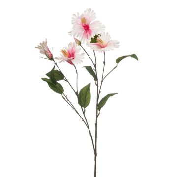 Rama decorativa de hibisco TRUGEN con flores, blanco-rosa, 85 cm