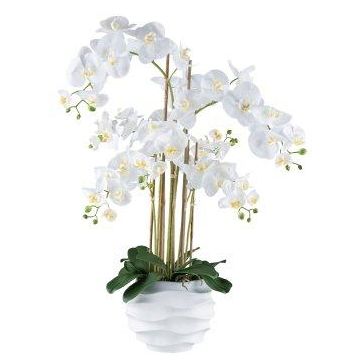 Orquídea Phalaenopsis artificial STONFER, maceta decorativa blanca, blanca, raíces, 90 cm