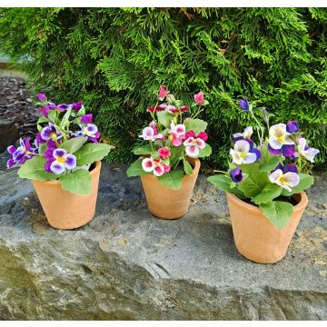 Flor artificial decorativa violeta BAHNY en maceta de terracota, rosa-blanca, 17 cm