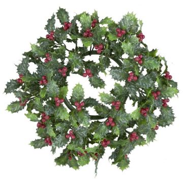 Corona decorativa de acebo LENVI, bayas, congelada, verde-rojo, Ø 25 cm