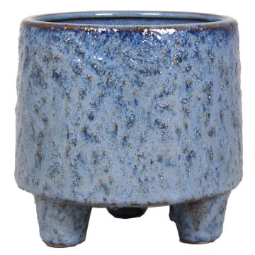 Tiesto de cerámica NOREEN, moteada, sobre pies, azul-marrón, 13,8cm, Ø14cm