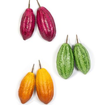 Frutos de cacao artificiales AGAPITO, 12 piezas, verde-amarillo-morado, 18-20cm