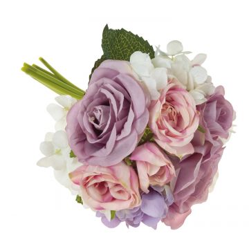Ramo de flores artificiales FOUDILA, rosas, hortensias, rosa-morado, 25cm